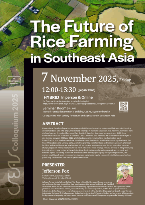 CSEAS Colloquium by Jefferson Fox: “The Future of Rice Farming in Southeast Asia”